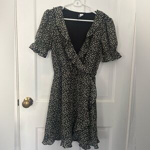 Divided Black Floral Mini Dress